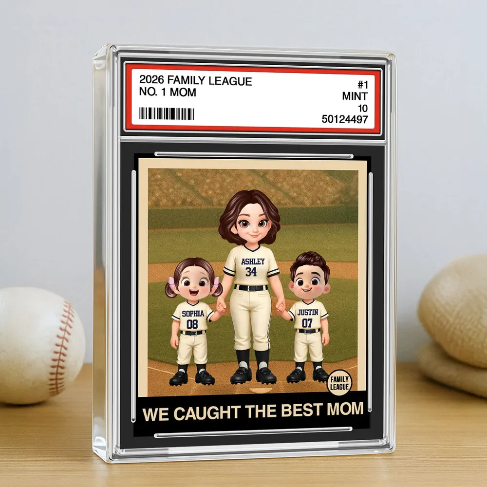 Personalized Baseball Mom Trading Card Rectangle Acrylic Block Plaque - Dugout Family Keepsake, Unique Gift for Mom