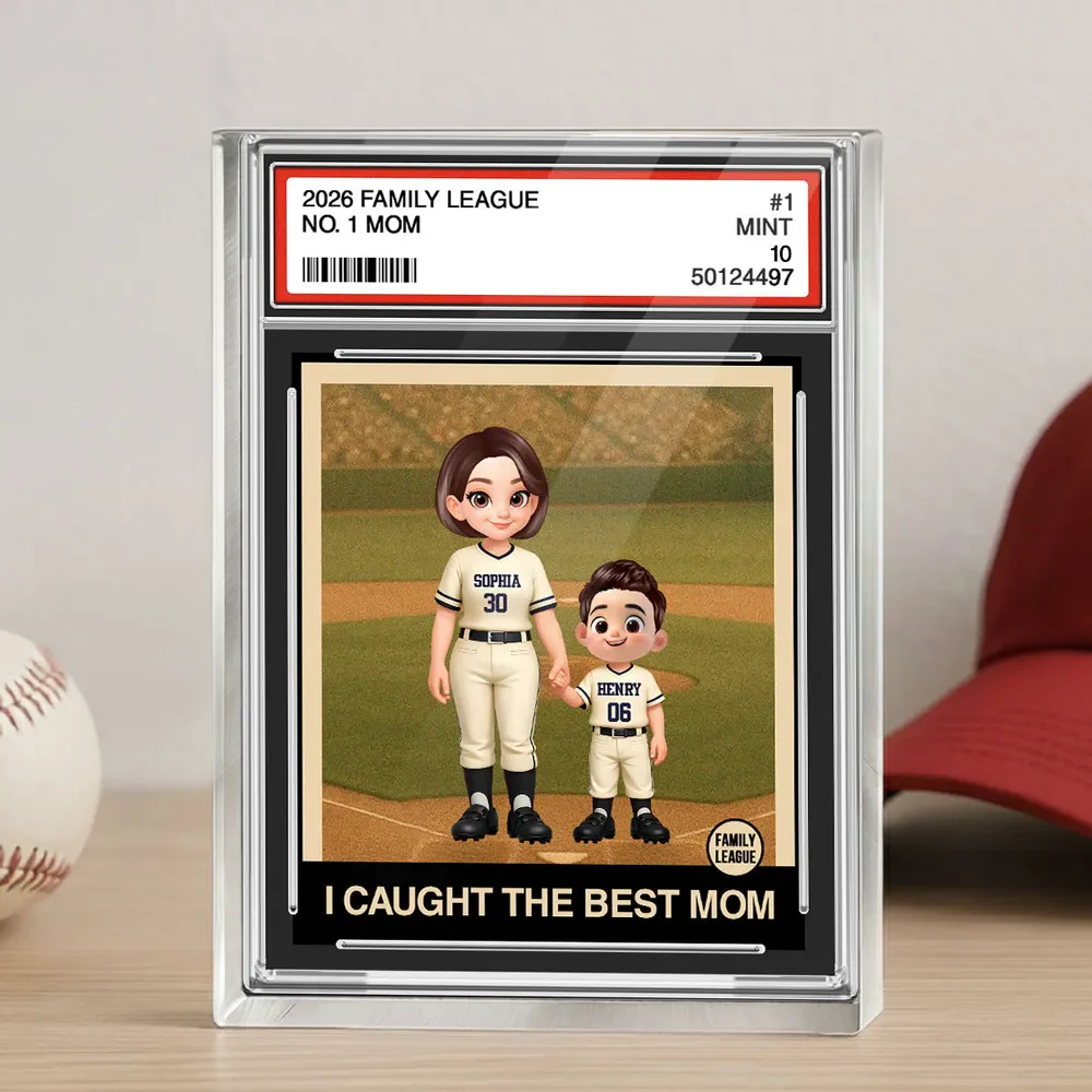 Personalized Baseball Mom Trading Card Rectangle Acrylic Block Plaque - Dugout Family Keepsake, Unique Gift for Mom - Image 3