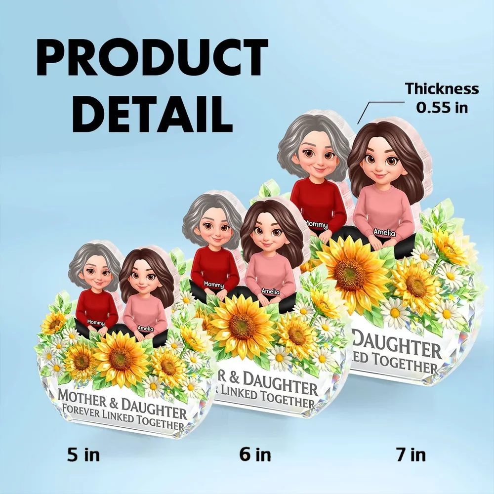 Personalized Shaped Acrylic Block Plaque, Mother & Daughter Forever Linked Together Sunflower Decor, Unique Gift for Mom - Image 4
