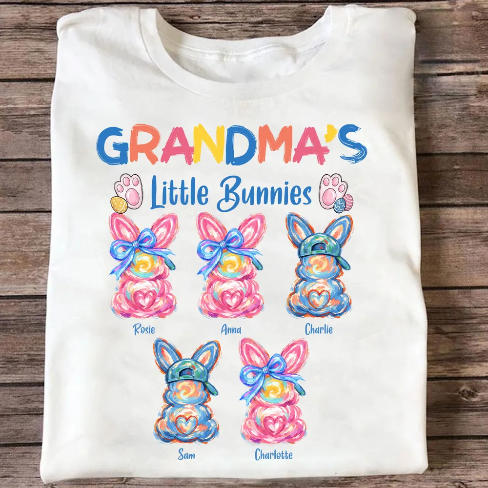 Personalized Grandma's Little Bunnies Classic Tee, Colorful Brushstroke Easter Gift for Grandma, Cute Custom Bunny Shirt - Image 2
