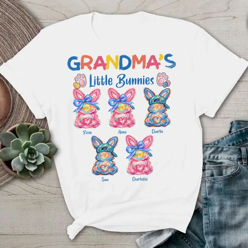 Personalized Grandma's Little Bunnies Classic Tee, Colorful Brushstroke Easter Gift for Grandma, Cute Custom Bunny Shirt - Image 3