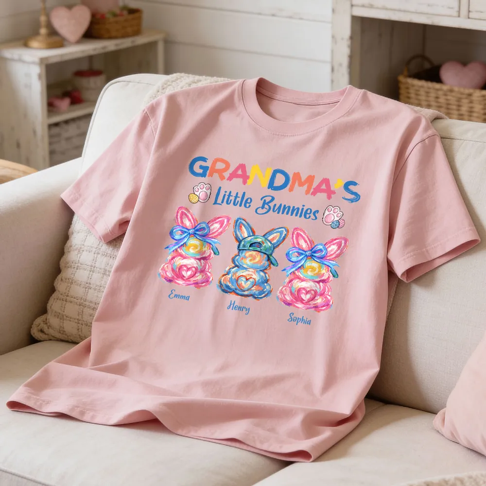 Personalized Grandma's Little Bunnies Classic Tee, Colorful Brushstroke Easter Gift for Grandma, Cute Custom Bunny Shirt - Image 5