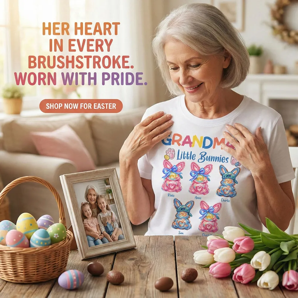 Personalized Grandma's Little Bunnies Classic Tee, Colorful Brushstroke Easter Gift for Grandma, Cute Custom Bunny Shirt - Image 8