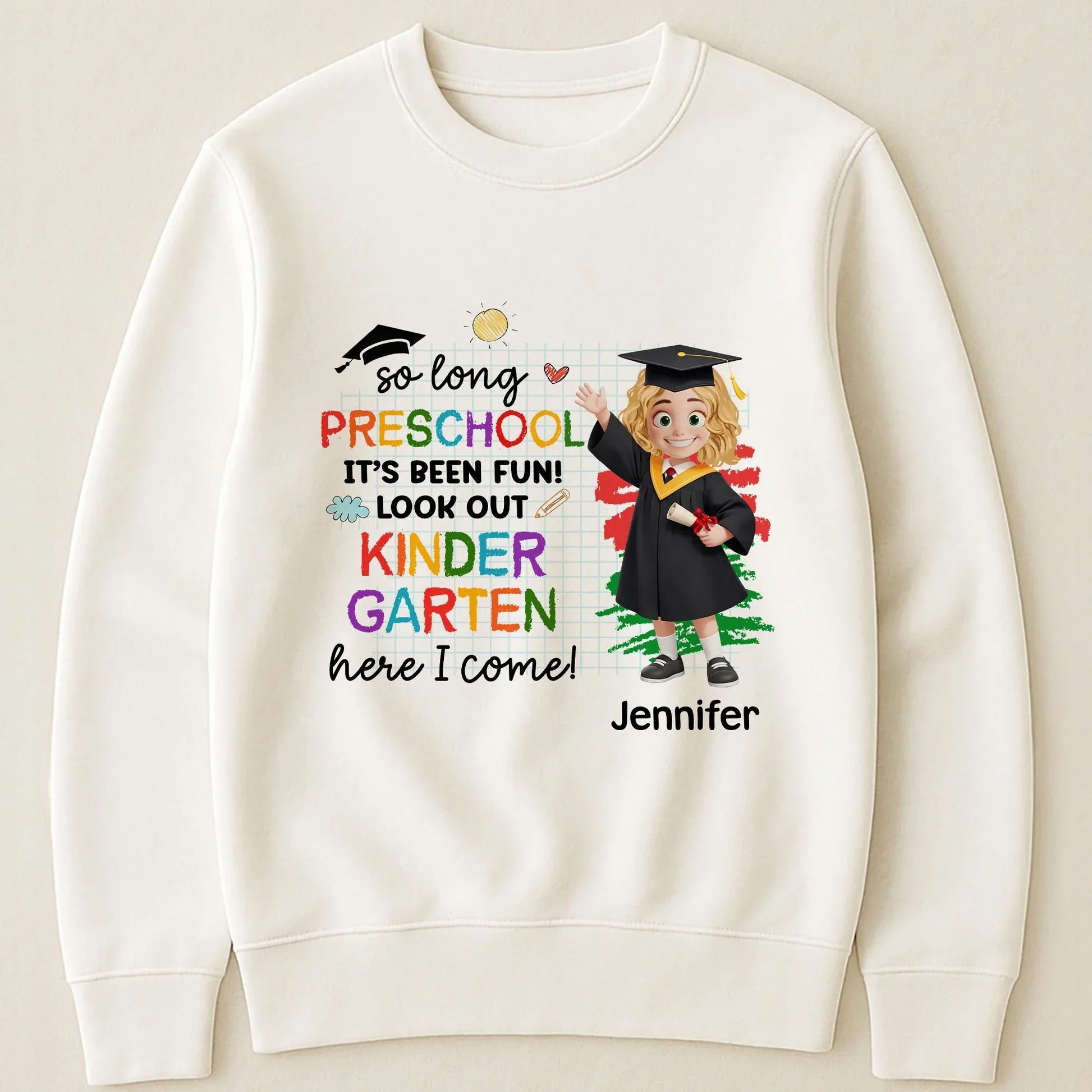 Personalized Preschool Graduation Classic Tee with Cute Cap and Diploma, Kindergarten Here I Come, Unique Gift for Kids - Image 4