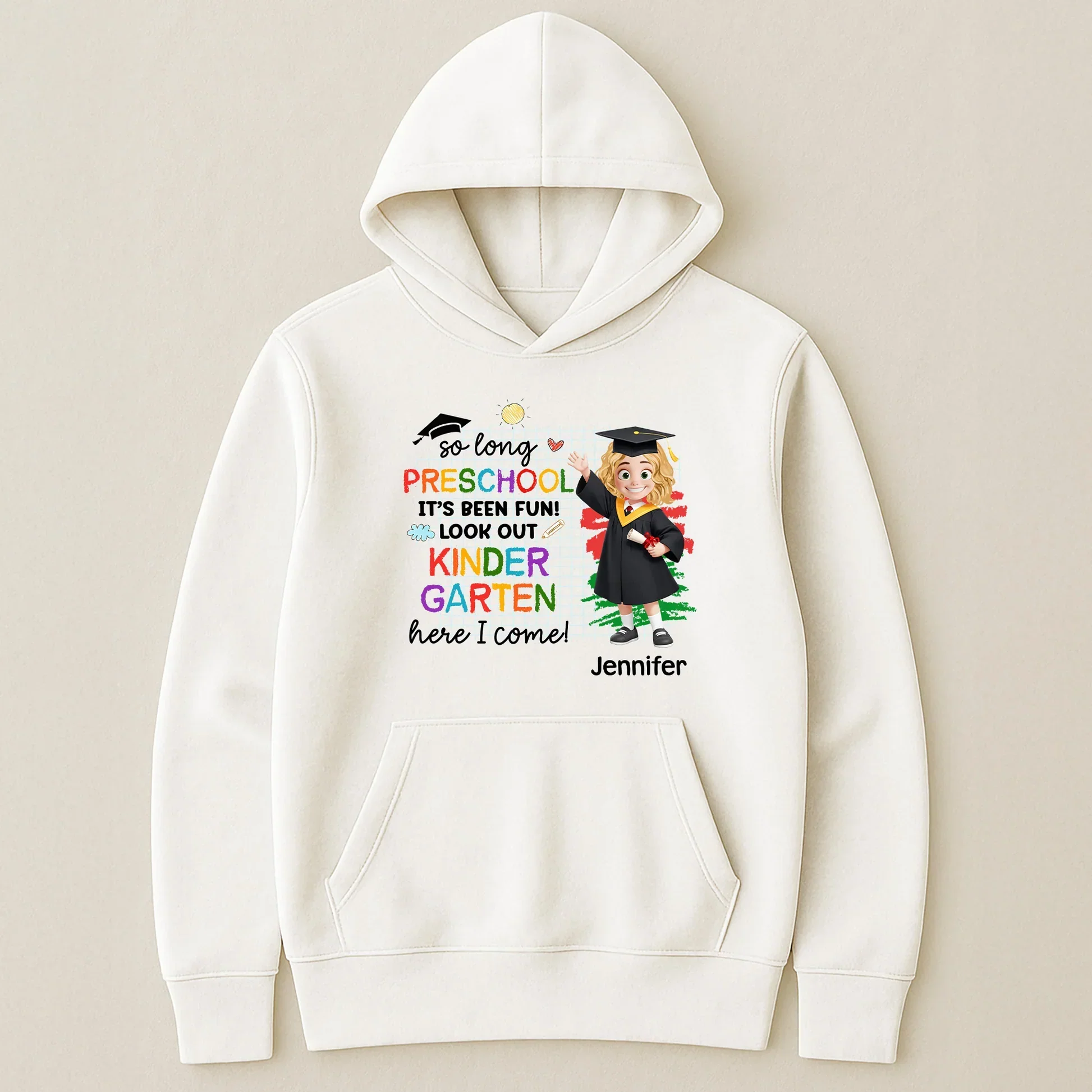 Personalized Preschool Graduation Classic Tee with Cute Cap and Diploma, Kindergarten Here I Come, Unique Gift for Kids - Image 5