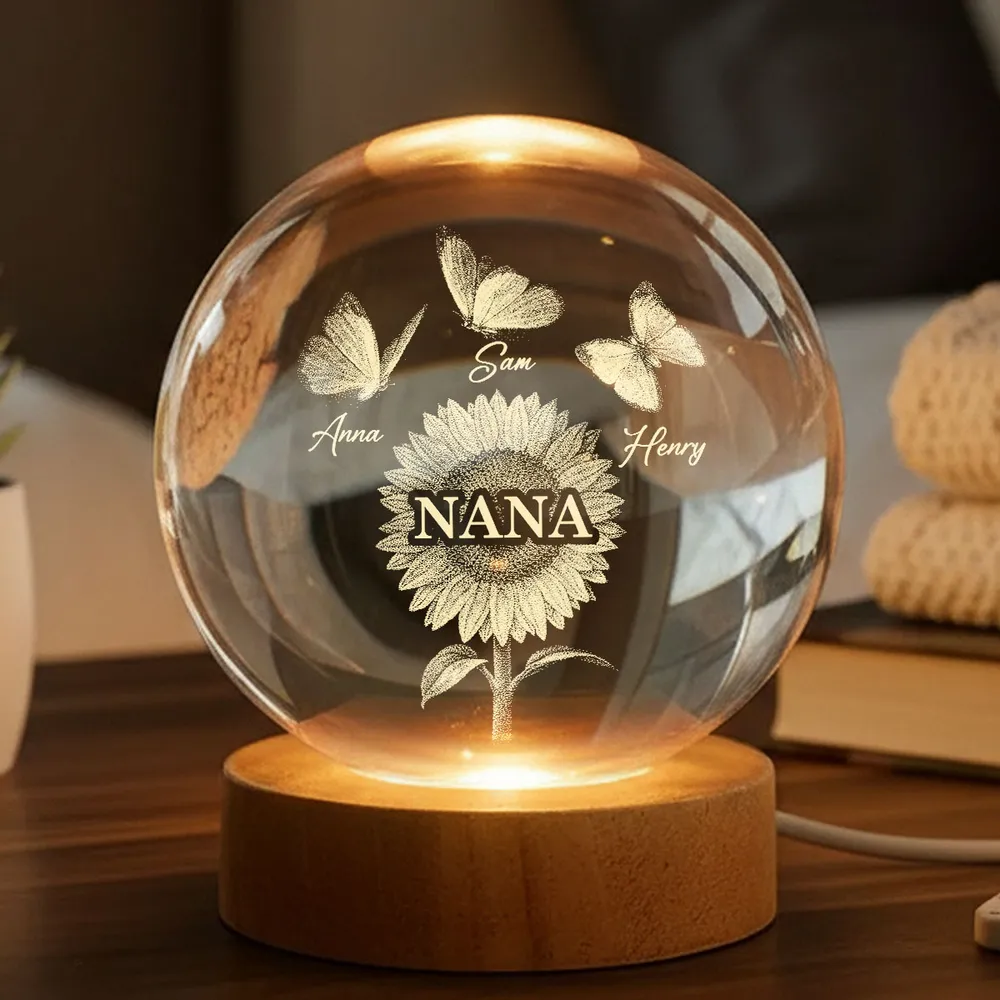 Personalized Globe Lamp with Sunflower Grandma Design, Cozy Nightstand Decor, Unique Gift for Grandma - Image 3