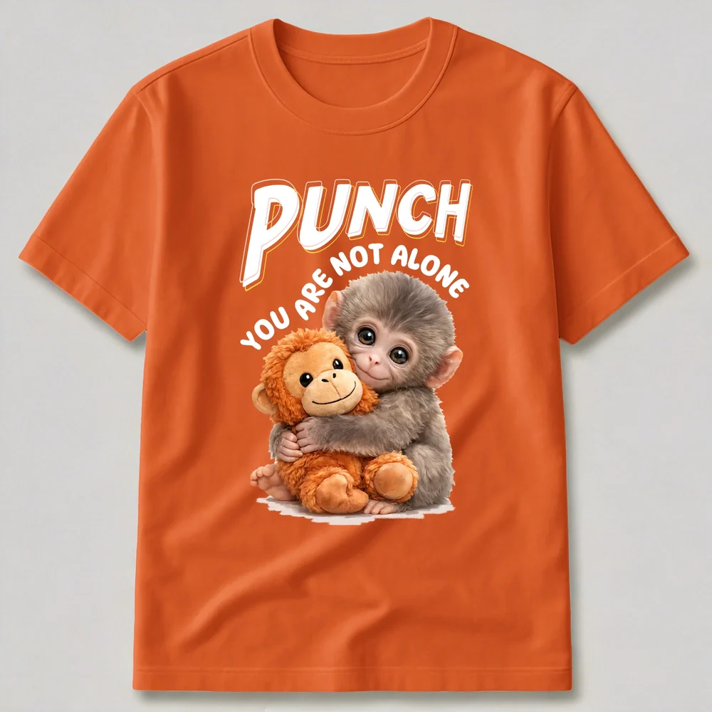Team Punch Classic Tee Funny Baby Monkey Dragging Plush Shirt - Unique Creative Gift for Animal Lovers - Image 3