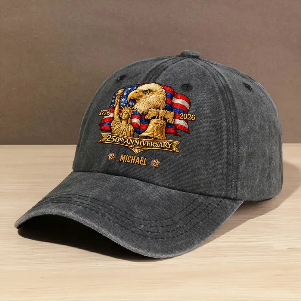 Personalized Washed Denim Baseball Cap with Patriotic Eagle Flag 250th Anniversary Design - Unique Gift for History Lovers - Image 3