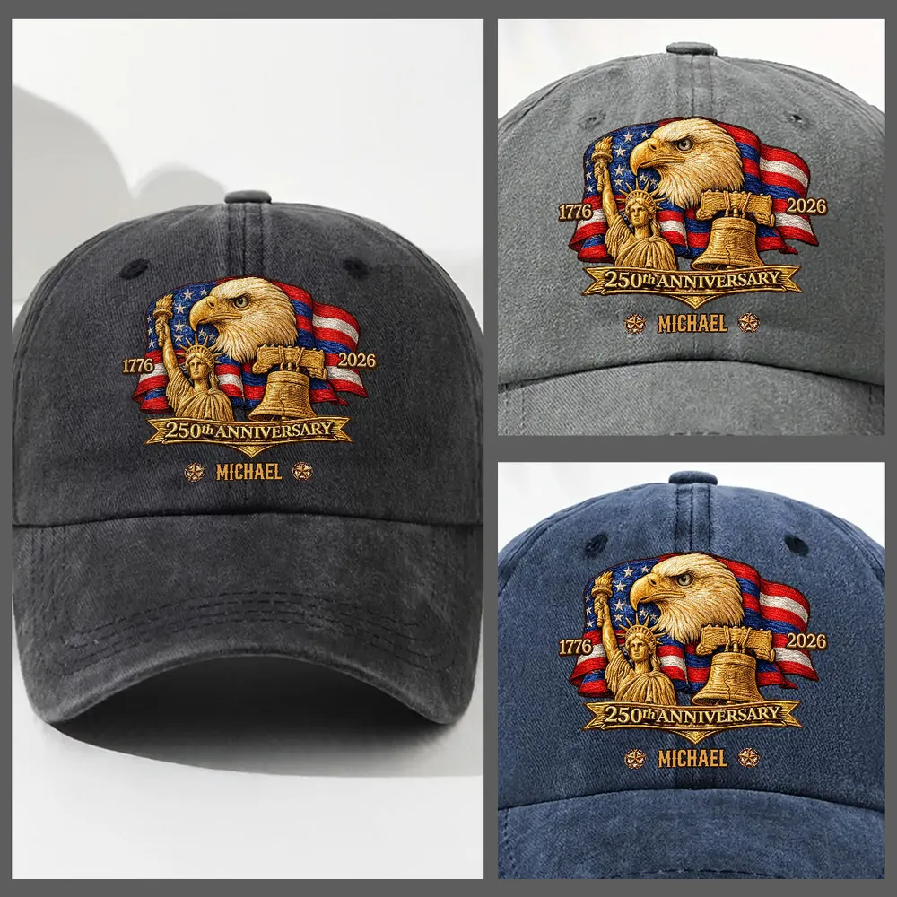Personalized Washed Denim Baseball Cap with Patriotic Eagle Flag 250th Anniversary Design - Unique Gift for History Lovers - Image 5