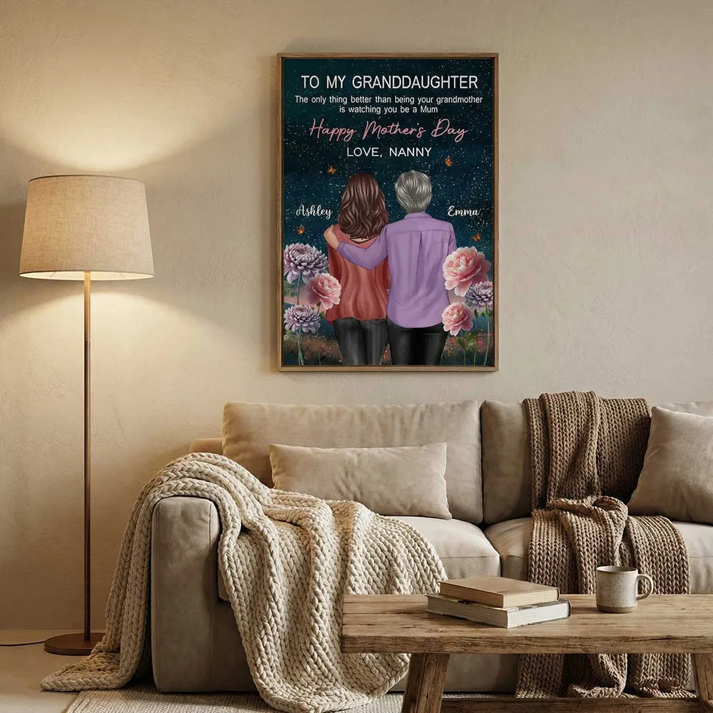 Personalized Mother's Day Poster for Granddaughter, Grandma and Granddaughter Hugging Under Starry Sky, Unique Gift - Image 4