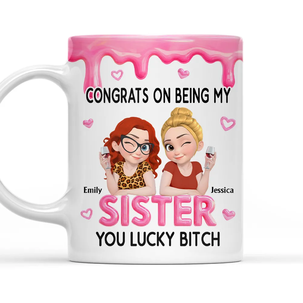 Personalized Sister Ceramic Mug with Funny Congrats Quote, Cute Cartoon Toast Design, Unique Gift for Your Sister - Image 2