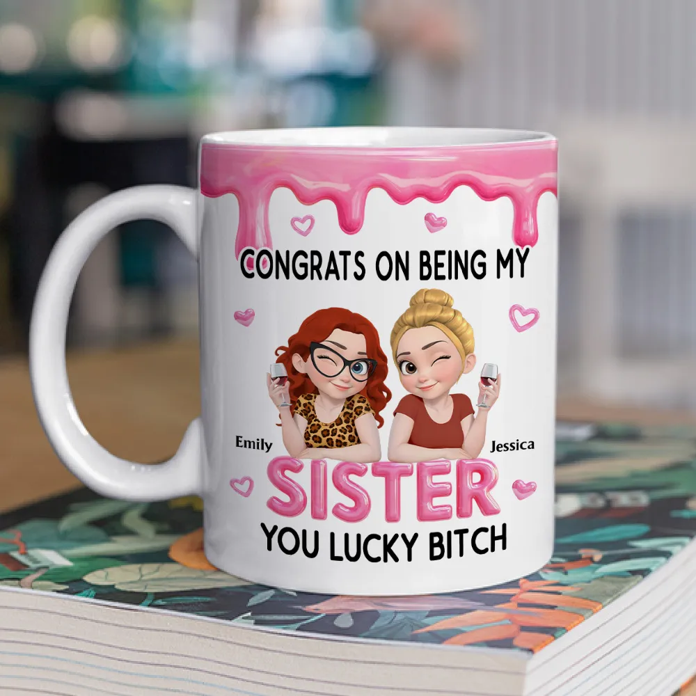 Personalized Sister Ceramic Mug with Funny Congrats Quote, Cute Cartoon Toast Design, Unique Gift for Your Sister - Image 5