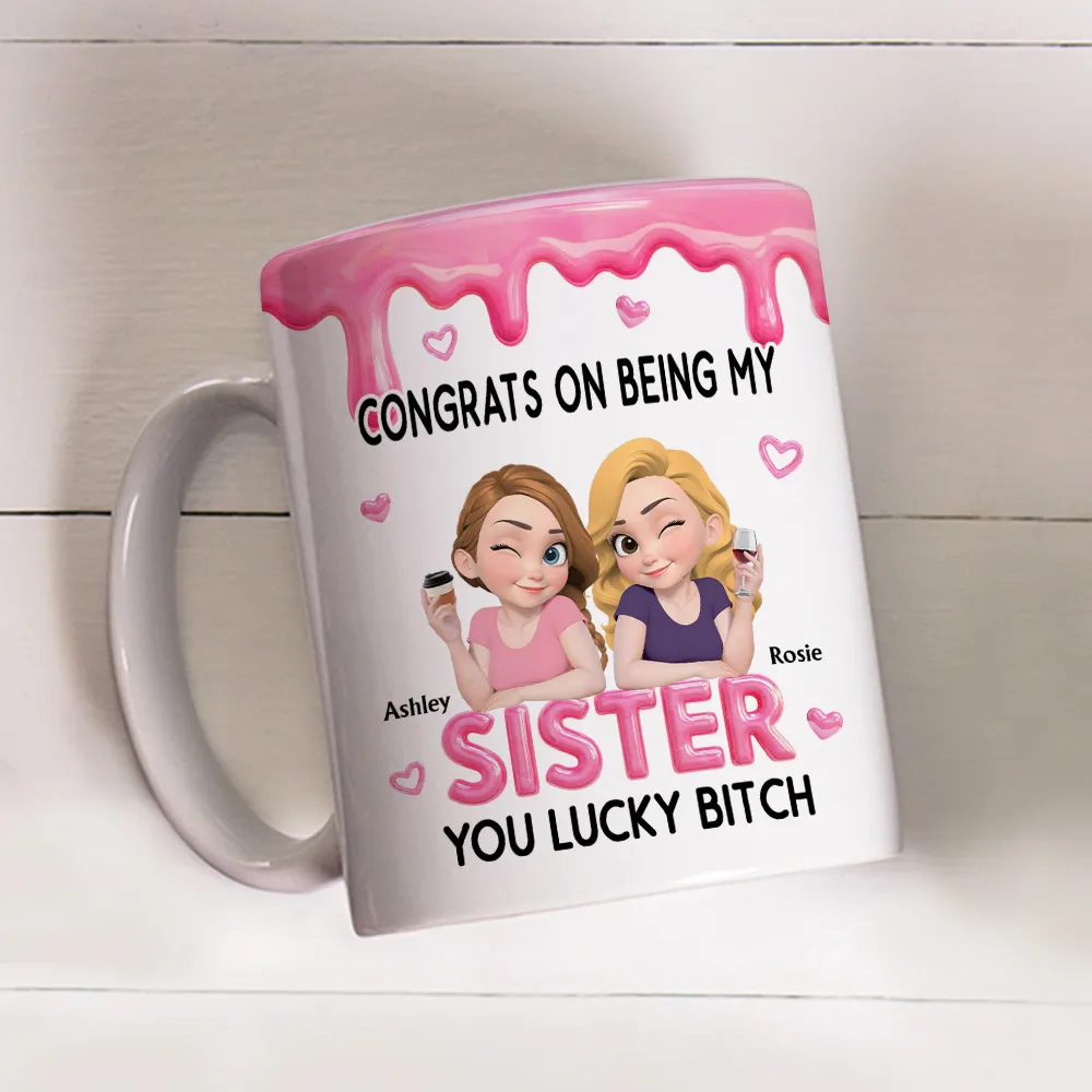 Personalized Sister Ceramic Mug with Funny Congrats Quote, Cute Cartoon Toast Design, Unique Gift for Your Sister - Image 6