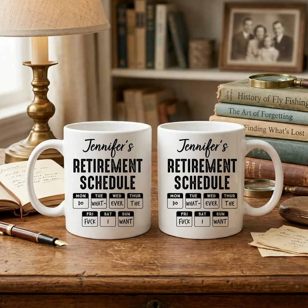 Custom Name Retirement Schedule Ceramic Mug, Bold Funny Desk Coffee Cup Gift, A Perfect Send-Off for a Favorite Coworker - Image 3