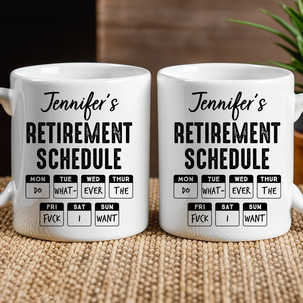 Custom Name Retirement Schedule Ceramic Mug, Bold Funny Desk Coffee Cup Gift, A Perfect Send-Off for a Favorite Coworker - Image 4
