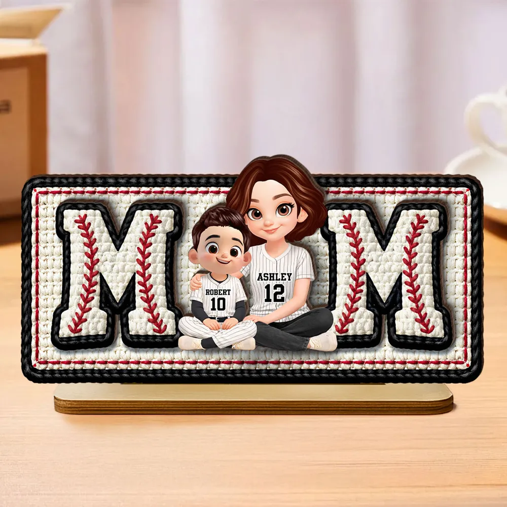 Personalized Baseball Mom 2-Layer Wooden Plaque, Custom Mom & Kids Jersey Design for Nursery or Living Room, Unique Gift for Mom - Image 3
