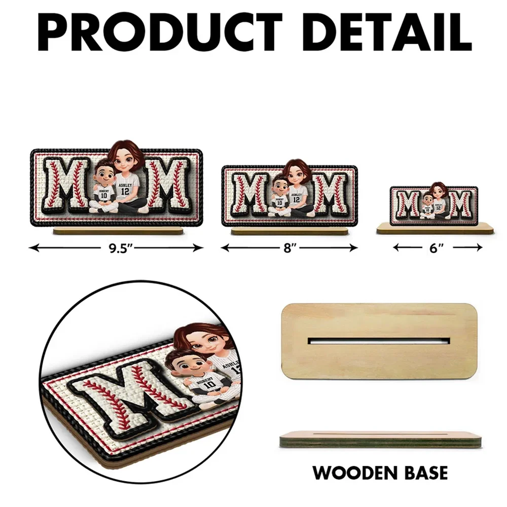 Personalized Baseball Mom 2-Layer Wooden Plaque, Custom Mom & Kids Jersey Design for Nursery or Living Room, Unique Gift for Mom - Image 4