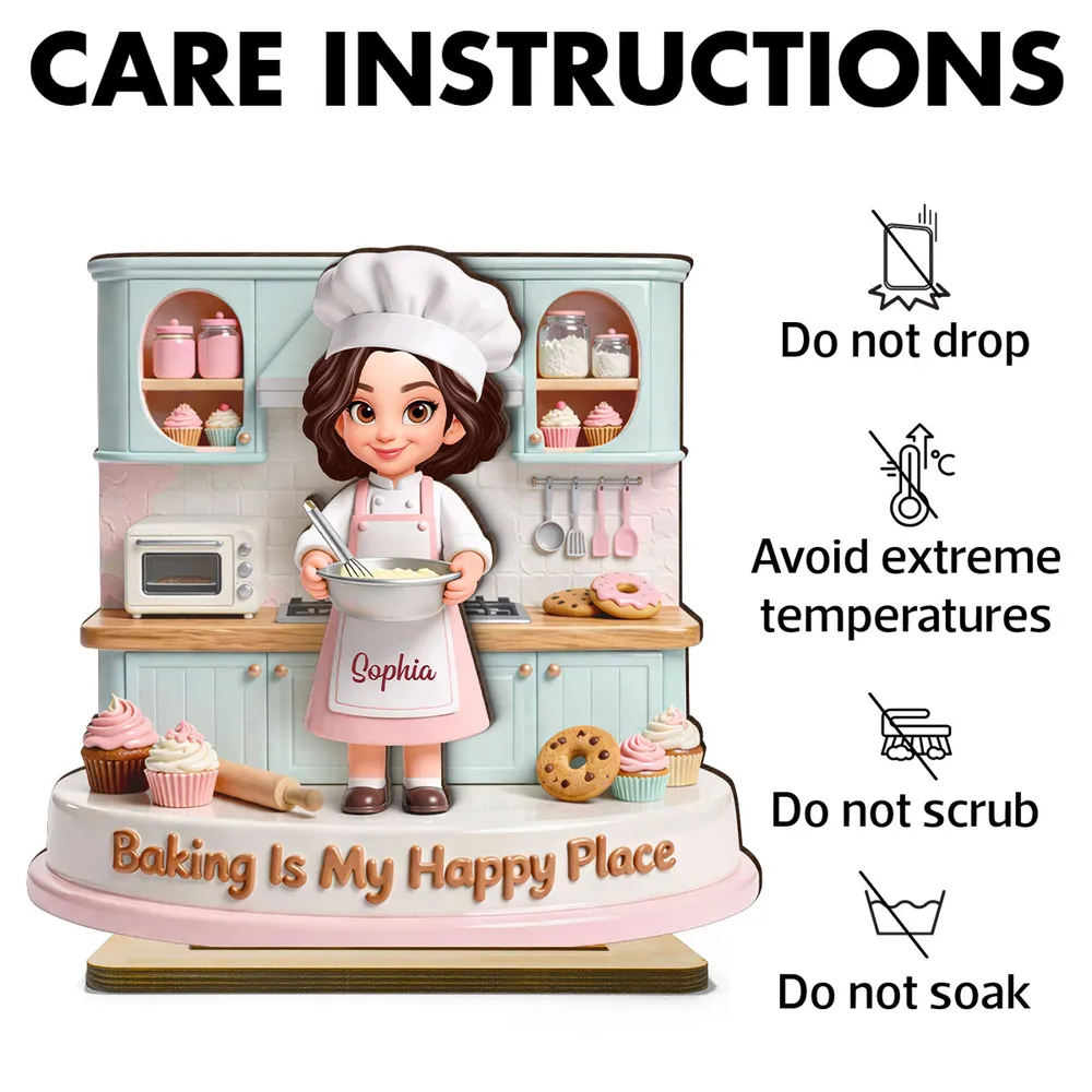 Personalized 2-Layer Wooden Plaque, Baking Is My Happy Place Cute Chef in Pastel Kitchen, Unique Gift for Mom or Grandma - Image 5