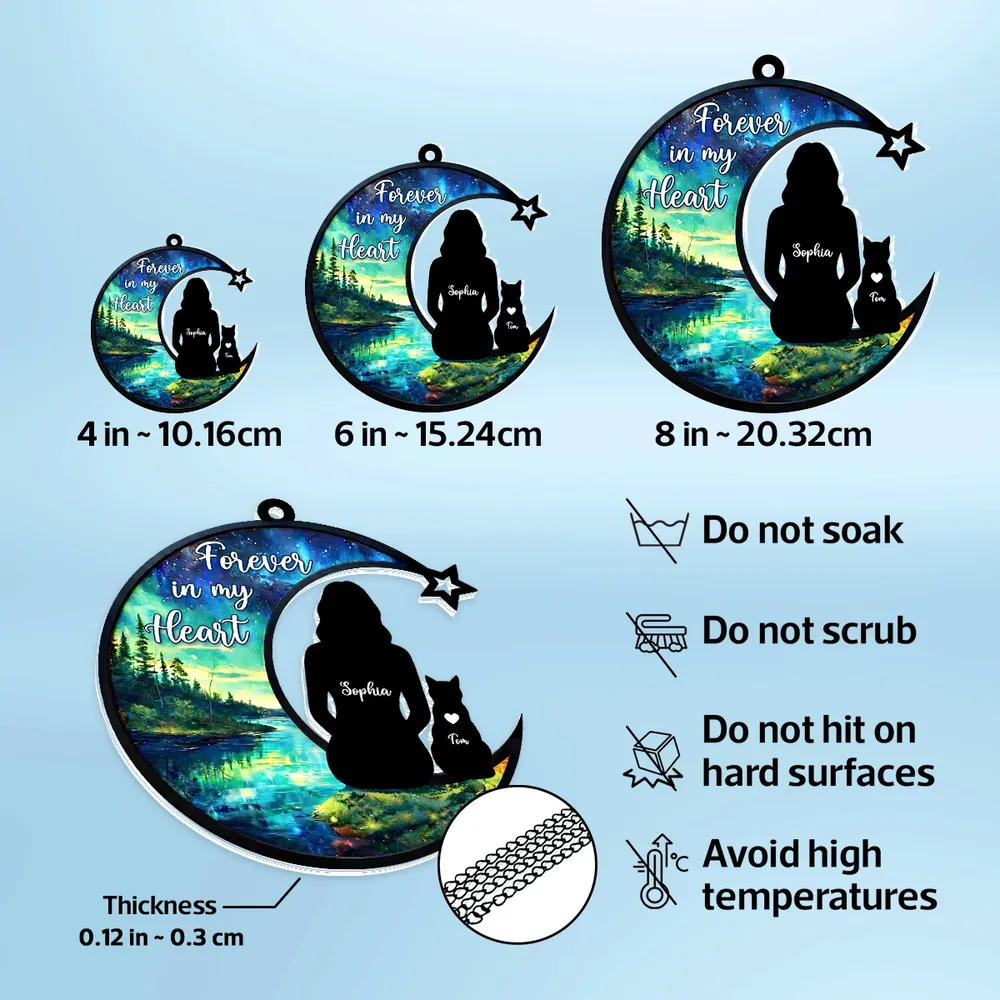 Personalized Acrylic Suncatcher Ornament Cat Memorial Silhouette in Starry Lake Scene - Unique Gift for Cat Lovers - Image 7