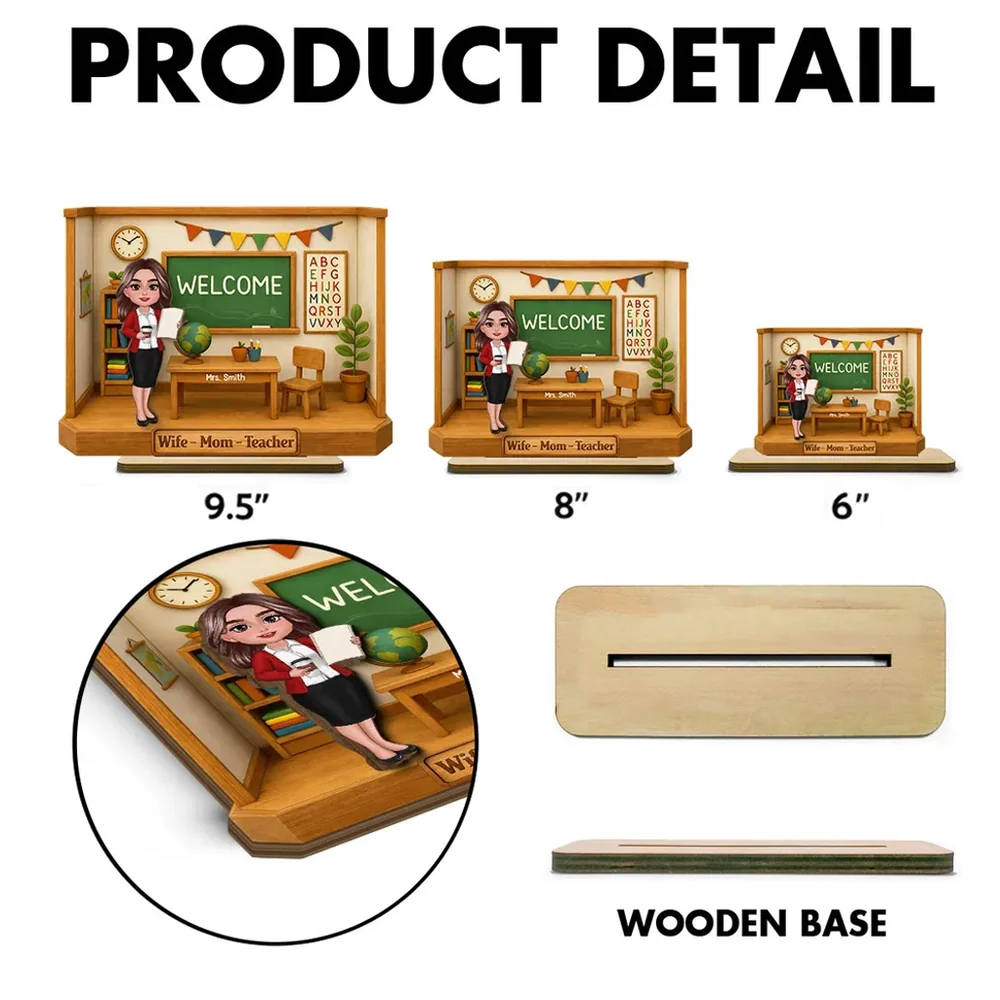 Personalized 2-Layer Wooden Plaque, Classroom Welcome Teacher Scene, Unique Gift for Teacher Mom with Heartfelt Vibe - Image 6
