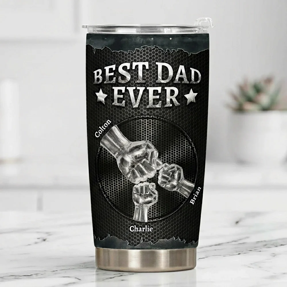 Personalized Best Dad Ever Insulated Travel Tumbler with Fist Bump Design, Unique Father's Day Gift for Dad