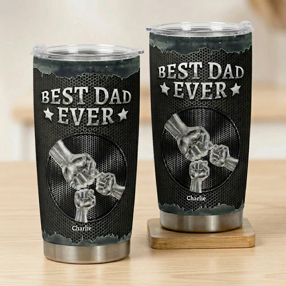 Personalized Best Dad Ever Insulated Travel Tumbler with Fist Bump Design, Unique Father's Day Gift for Dad - Image 2