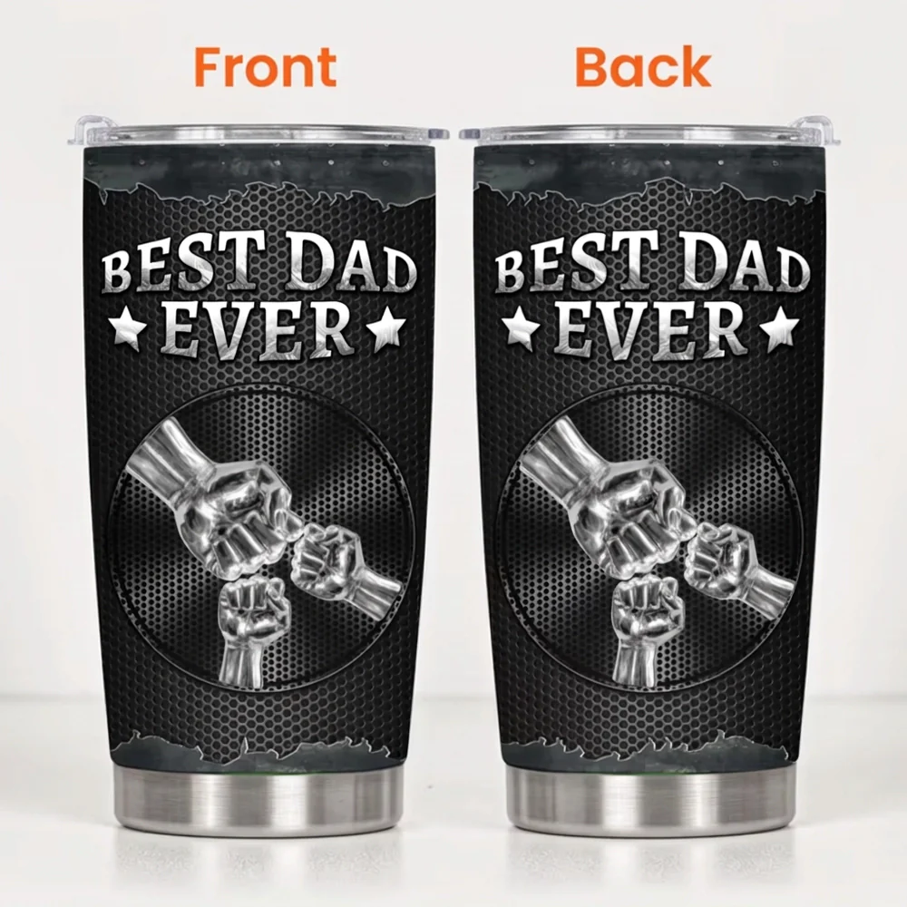 Personalized Best Dad Ever Insulated Travel Tumbler with Fist Bump Design, Unique Father's Day Gift for Dad - Image 3