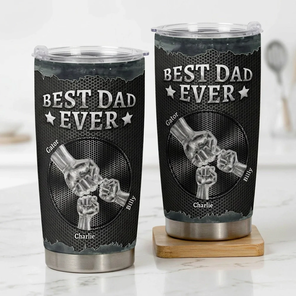 Personalized Best Dad Ever Insulated Travel Tumbler with Fist Bump Design, Unique Father's Day Gift for Dad - Image 4