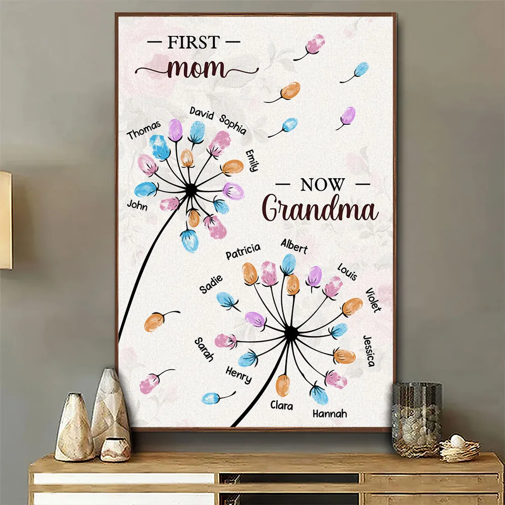 Personalized Dandelion Fingerprint Flower Poster, First Mom Now Grandma Wall Art, Unique Gift for Grandma or Mom - Image 2