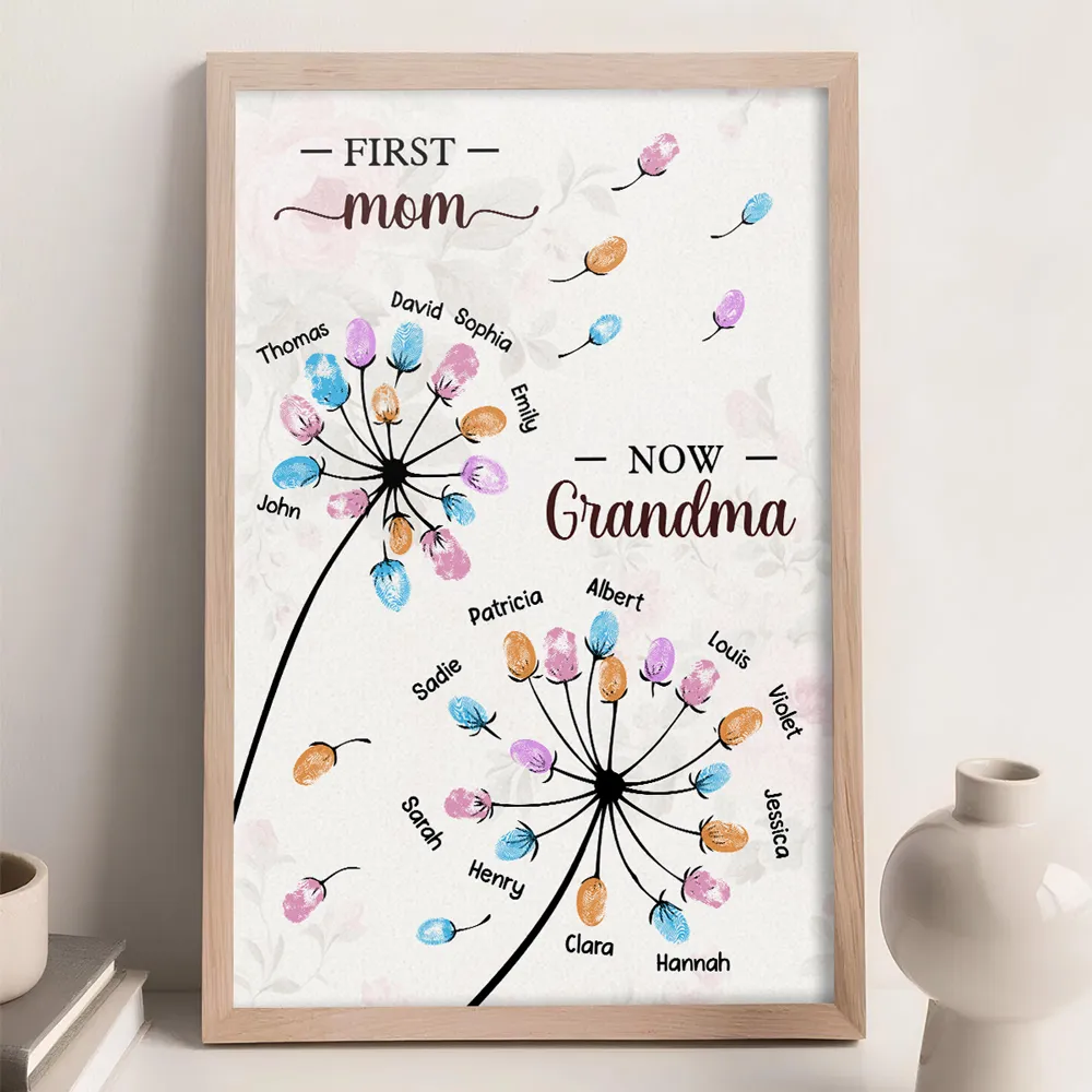 Personalized Dandelion Fingerprint Flower Poster, First Mom Now Grandma Wall Art, Unique Gift for Grandma or Mom - Image 3