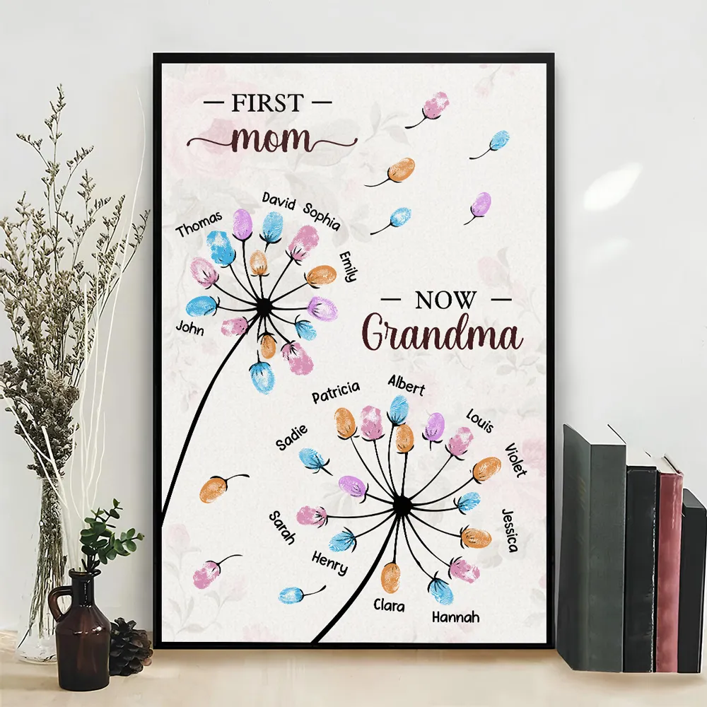 Personalized Dandelion Fingerprint Flower Poster, First Mom Now Grandma Wall Art, Unique Gift for Grandma or Mom - Image 4