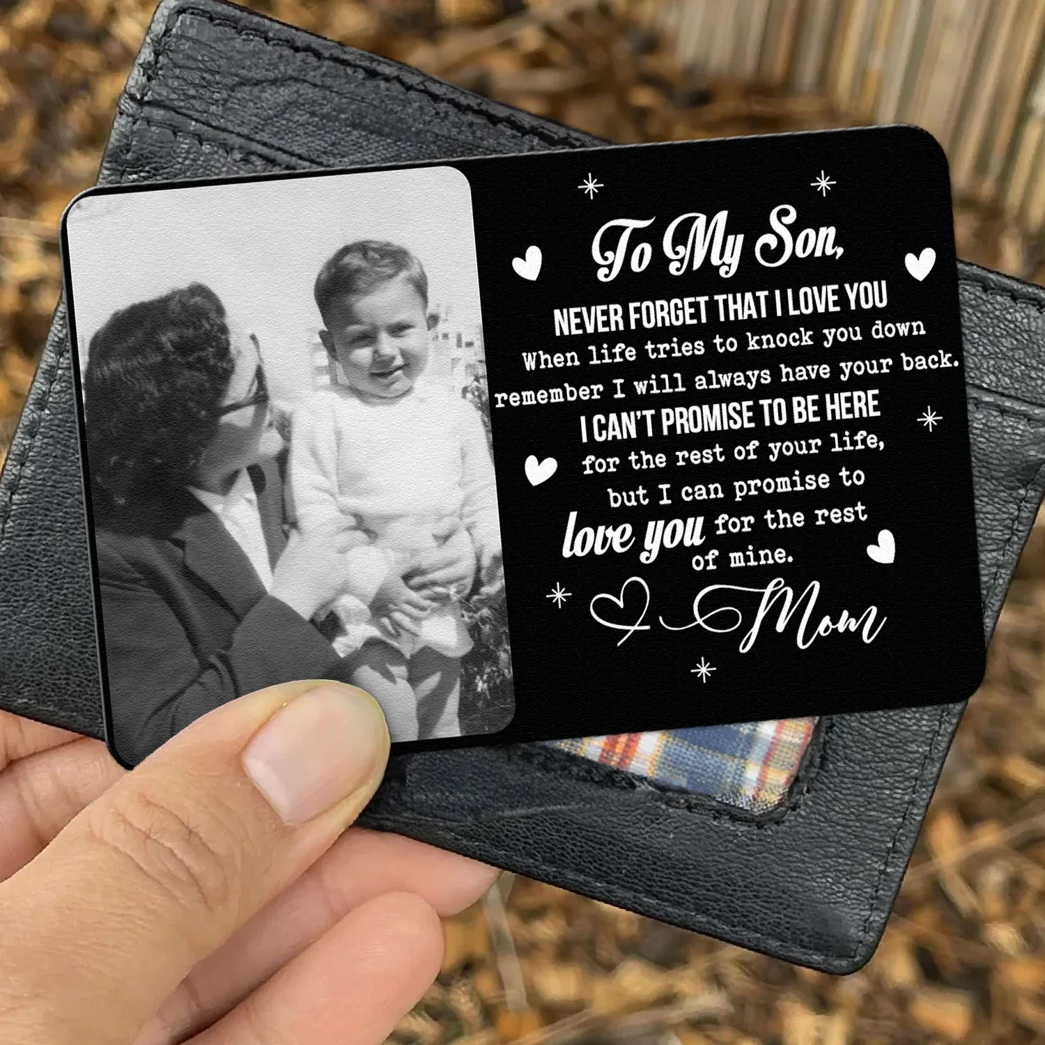 Personalized Metal Wallet Card with Custom Photo and Love Note for Son - Unique Everyday Keepsake Gift - Image 3