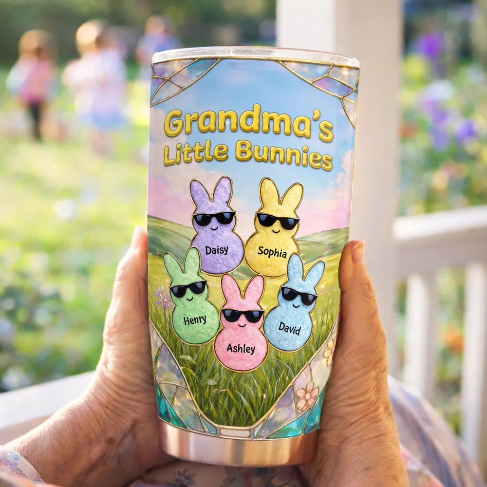 Grandma's Little Bunnies Insulated Travel Tumbler, Personalized Keepsake, Bright Pastel Easter Gift for Mom or Grandma - Image 2