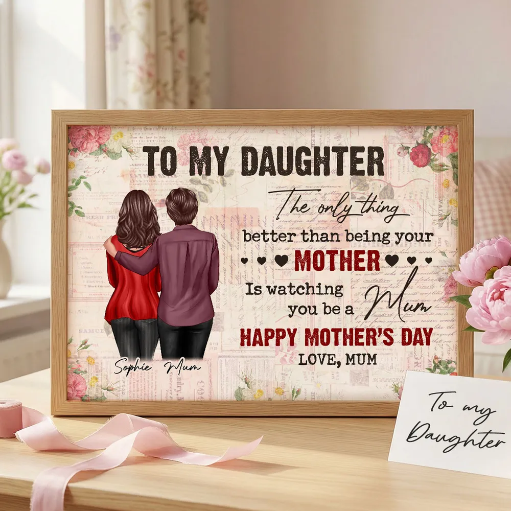 Personalized Mother Daughter Hug Poster, Vintage Floral Lettering Wall Art, Unique Mother's Day Gift for Mom - Image 4
