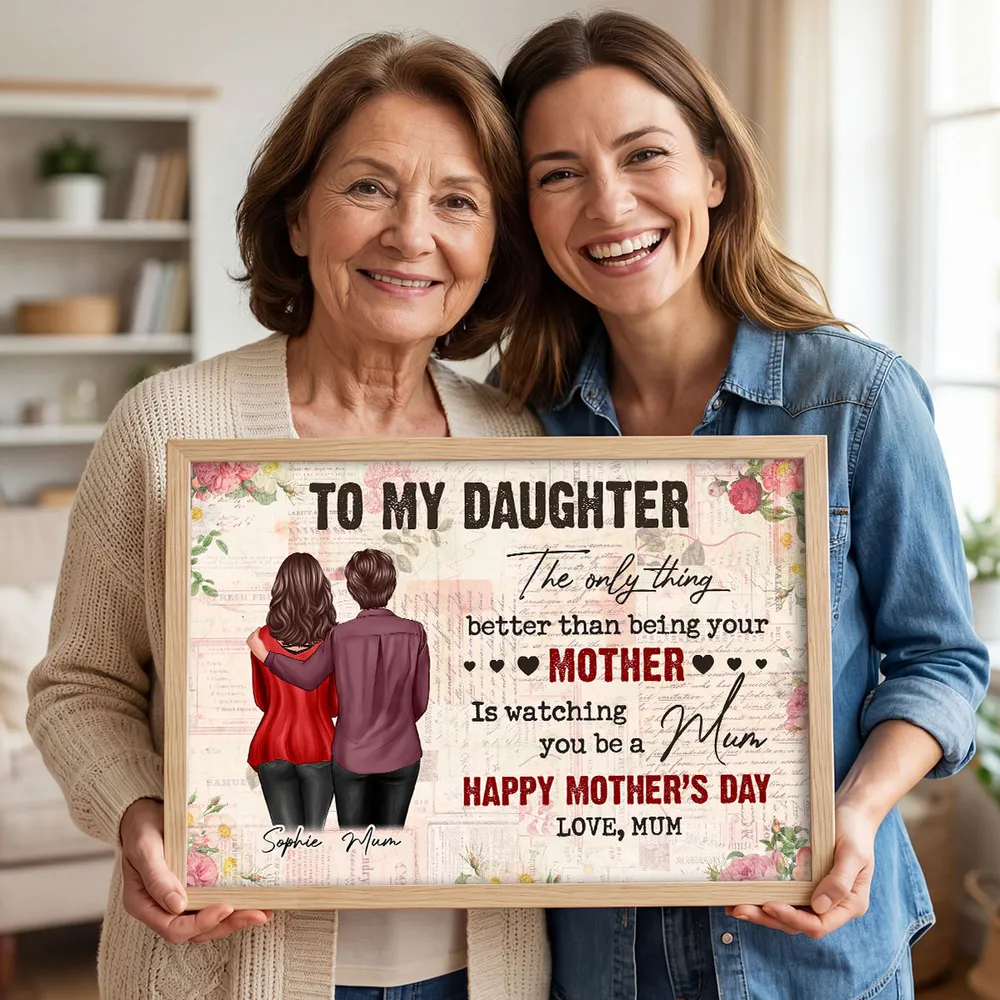 Personalized Mother Daughter Hug Poster, Vintage Floral Lettering Wall Art, Unique Mother's Day Gift for Mom - Image 6