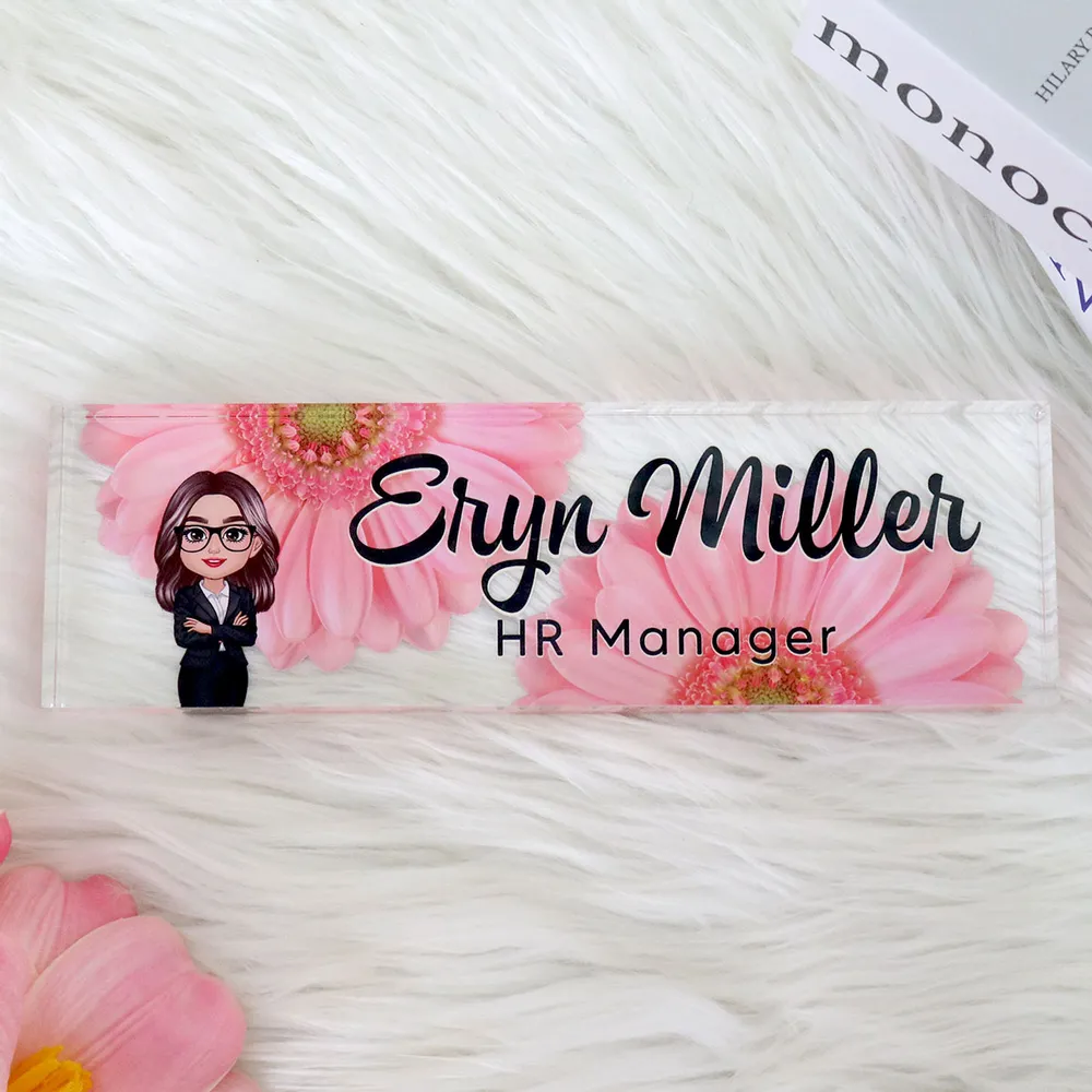 Personalized Rectangle Acrylic Block Plaque with Daisy Office Character, Unique Desk Decor Gift for Coworker or Boss - Image 2