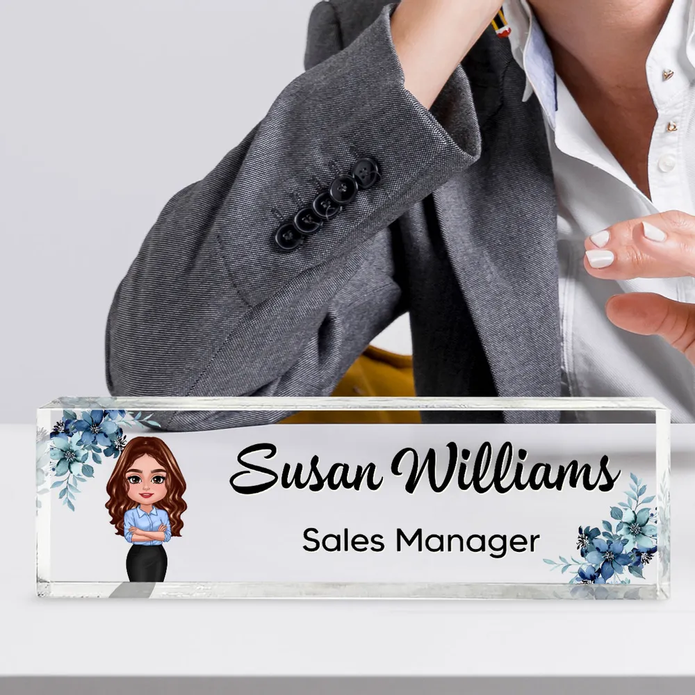 Personalized Rectangle Acrylic Block Plaque with Daisy Office Character, Unique Desk Decor Gift for Coworker or Boss - Image 3