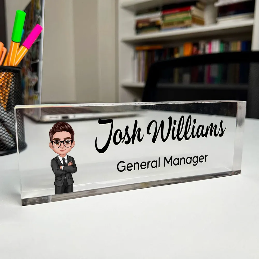 Personalized Rectangle Acrylic Block Plaque with Daisy Office Character, Unique Desk Decor Gift for Coworker or Boss - Image 6