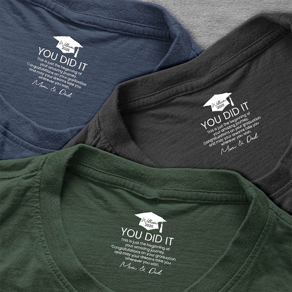 Graduation Cap Classic Tee with You Did It Message, Personalized Keepsake Shirt, Heartfelt Gift from Mom - Image 4