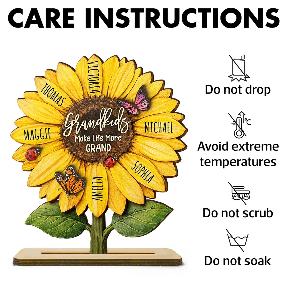 Personalized Sunflower 2-Layer Wooden Plaque for Grandma, Grandkids Make Life More Grand, Unique Gift for Her - Image 10