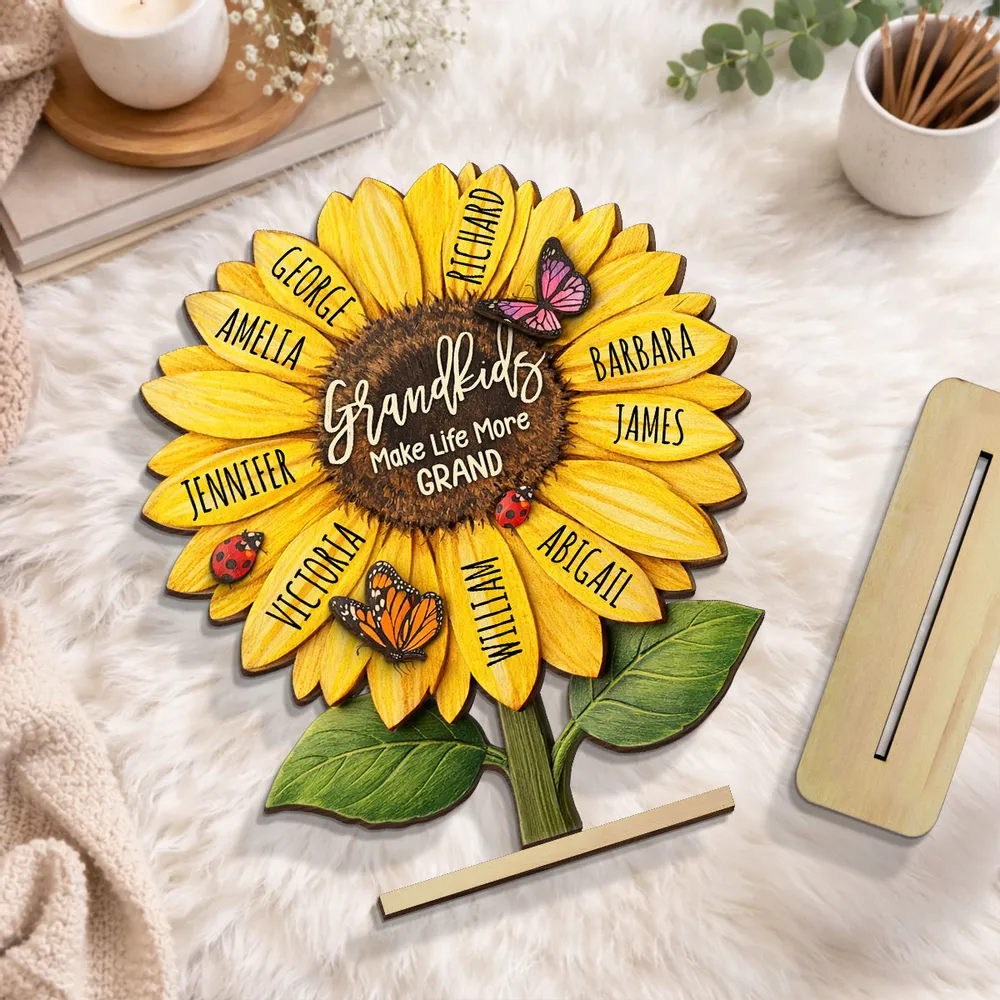 Personalized Sunflower 2-Layer Wooden Plaque for Grandma, Grandkids Make Life More Grand, Unique Gift for Her - Image 5