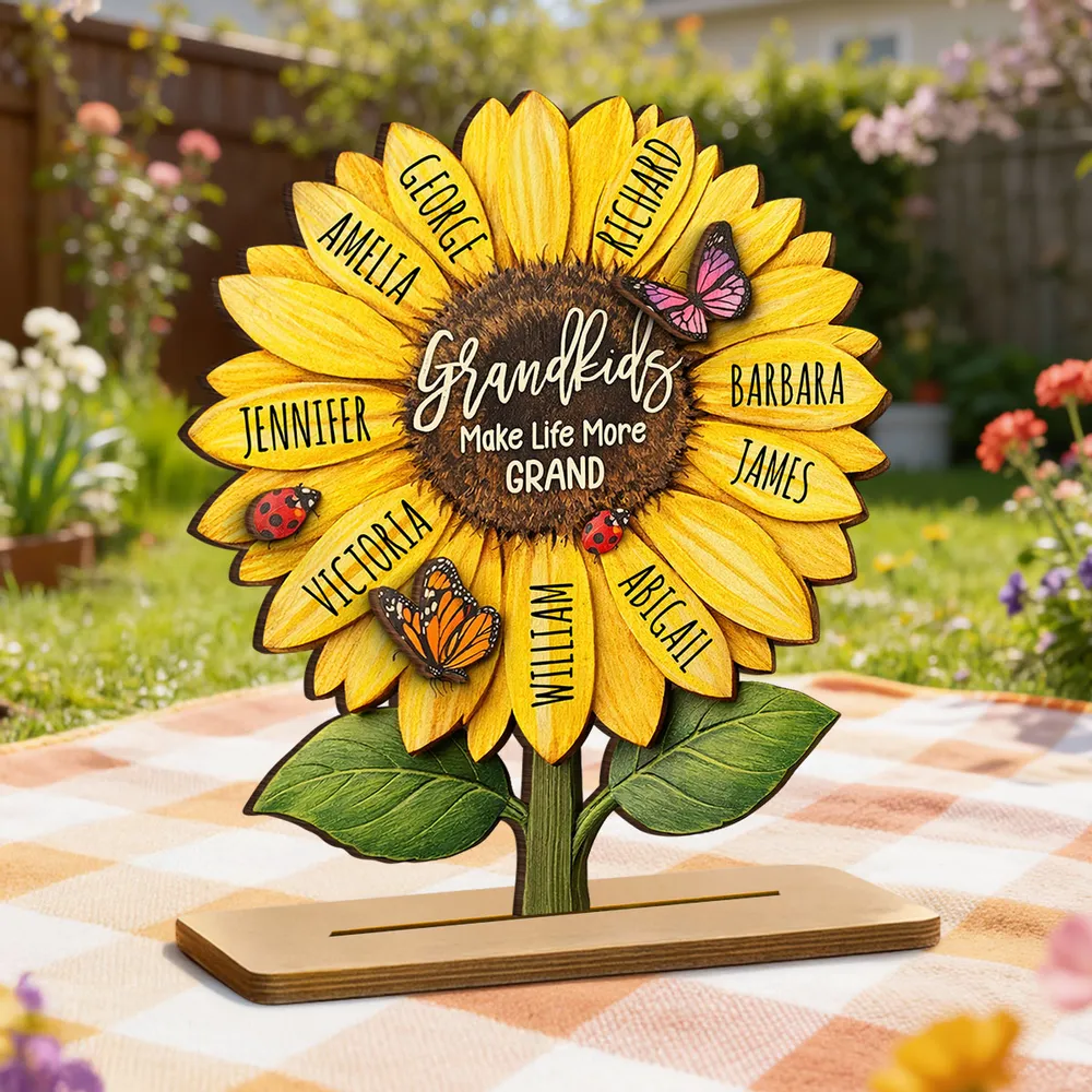 Personalized Sunflower 2-Layer Wooden Plaque for Grandma, Grandkids Make Life More Grand, Unique Gift for Her - Image 7