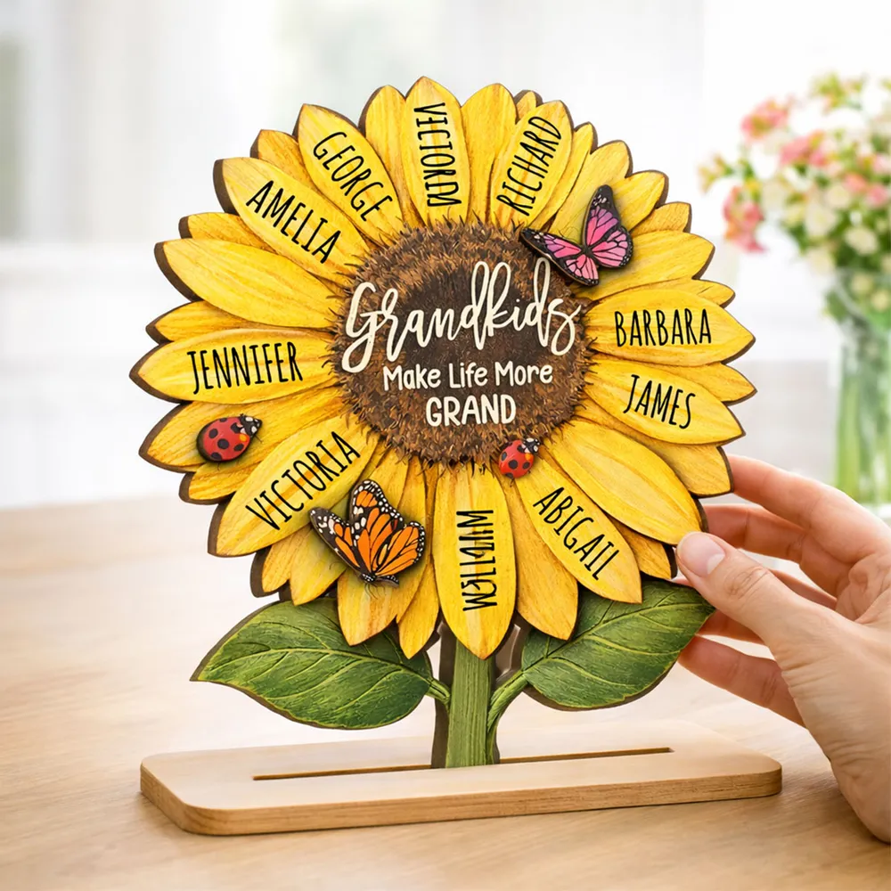Personalized Sunflower 2-Layer Wooden Plaque for Grandma, Grandkids Make Life More Grand, Unique Gift for Her - Image 8