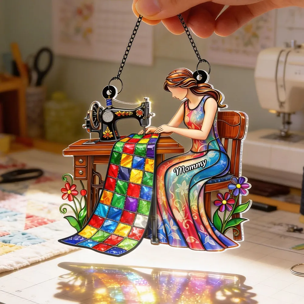 Personalized Mom Sewing Quilt Acrylic Suncatcher Ornament for Window Decor - Sunlight Reflection, Unique Gift for Mom or Grandma - Image 6