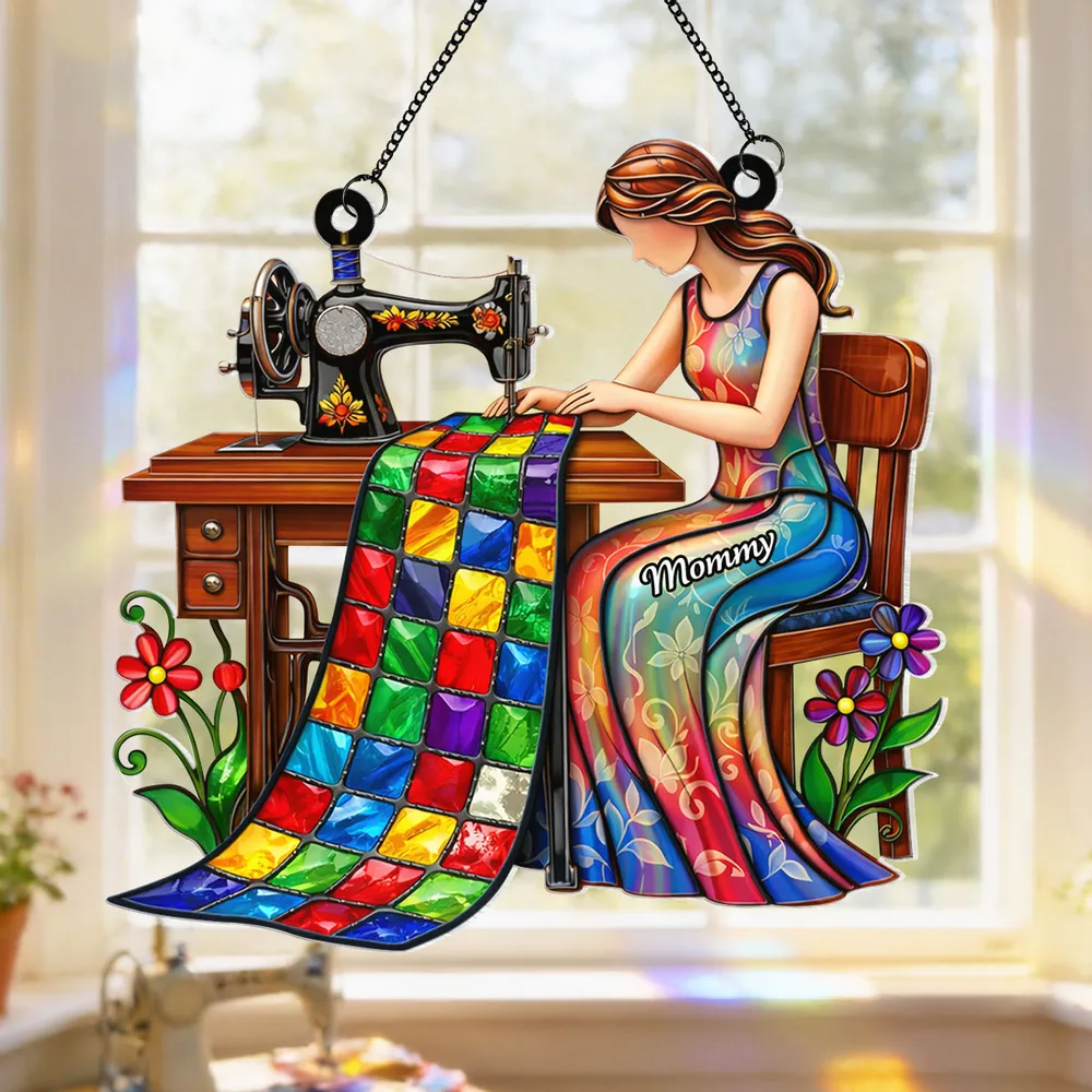 Personalized Mom Sewing Quilt Acrylic Suncatcher Ornament for Window Decor - Sunlight Reflection, Unique Gift for Mom or Grandma - Image 8
