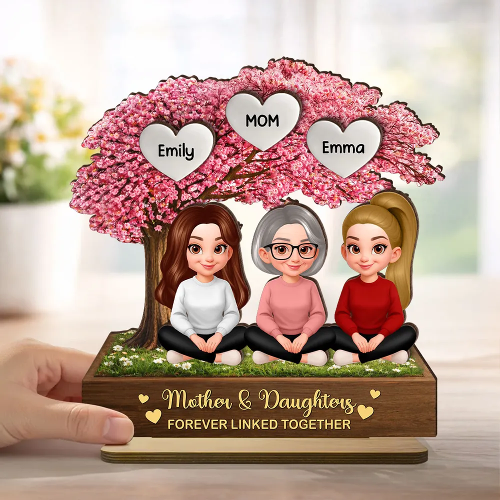 Personalized 2-Layer Wooden Plaque Mother & Daughter Under Pink Blossom Tree, Heartfelt Unique Gift for Mom - Image 7