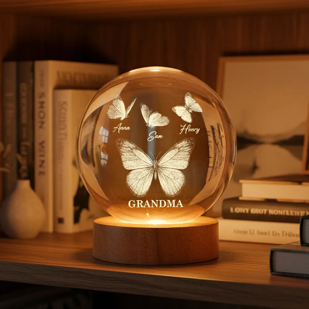 Personalized 3-Color K5 Globe Lamp with Butterflies for Grandma - Unique Custom Gift for a Cozy Nightstand Glow - Image 2
