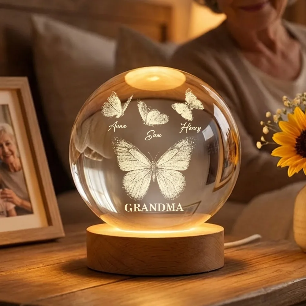 Personalized 3-Color K5 Globe Lamp with Butterflies for Grandma - Unique Custom Gift for a Cozy Nightstand Glow - Image 3