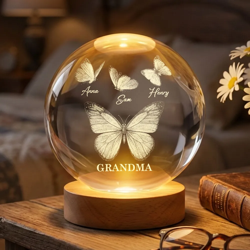 Personalized 3-Color K5 Globe Lamp with Butterflies for Grandma - Unique Custom Gift for a Cozy Nightstand Glow - Image 7