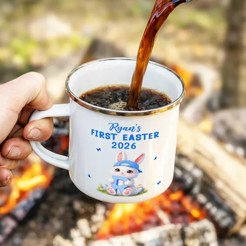 Personalized Easter Bunny Enamel Mug with Custom Initial, Cute Spring Gift for Kids or Family, Sweet Keepsake - Image 5